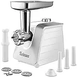 Twinzee Electric Meat Grinder and Sausage Stuffer for Ground Meat (White) - Food Processor, Meat Grinder with 3 Metal Blades and 3 Sausage Attachments - Meat Grinder For Home Use
