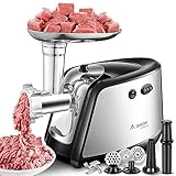 Meat Grinder Electric AAOBOSI Meat Mincer Machine [2200W Max] ETL Approved 3-IN-1 Sausage Stuffer and Grinder with 3 Size Plates, Sausage Tube & Kubbe Kits, Stainless Steel Blade,Dual Safety Switch